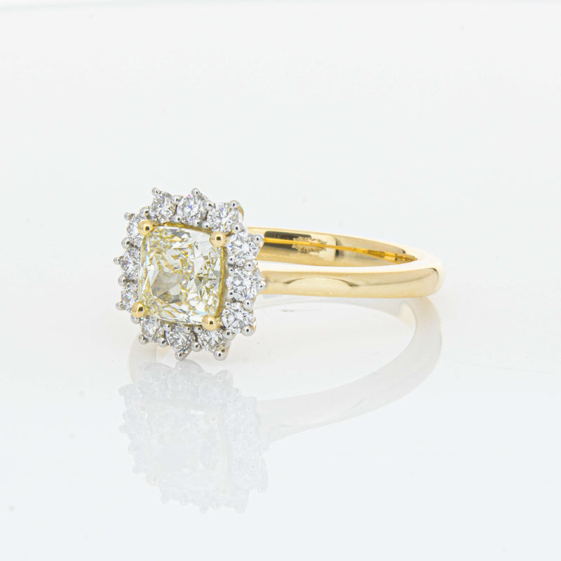 18ct Yellow Gold 1.23ct Cushion Cut Yellow Diamond Belle Ring-Ring-Walker & Hall