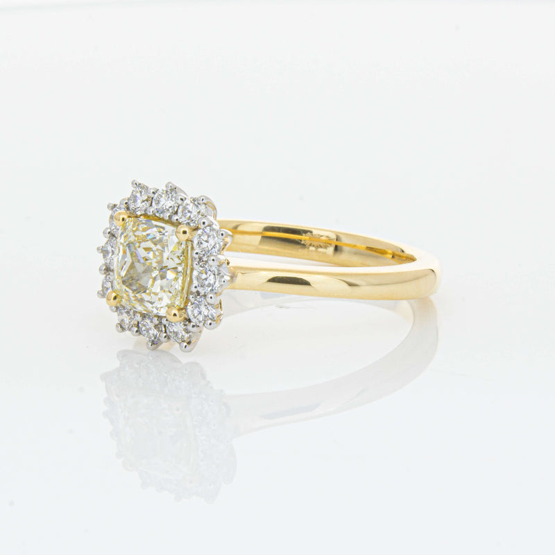 18ct Yellow Gold 1.23ct Cushion Cut Yellow Diamond Belle Ring-Ring-Walker & Hall