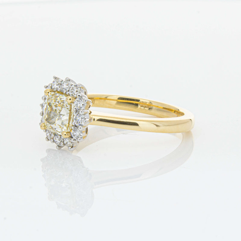 18ct Yellow Gold 1.23ct Cushion Cut Yellow Diamond Belle Ring-Ring-Walker & Hall