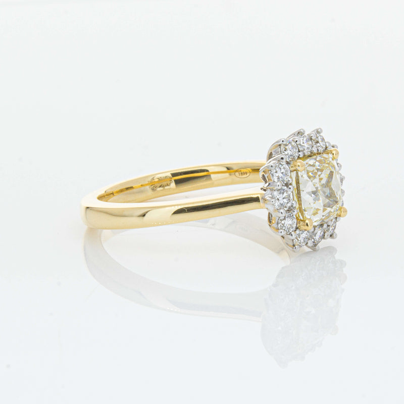 18ct Yellow Gold 1.23ct Cushion Cut Yellow Diamond Belle Ring-Ring-Walker & Hall