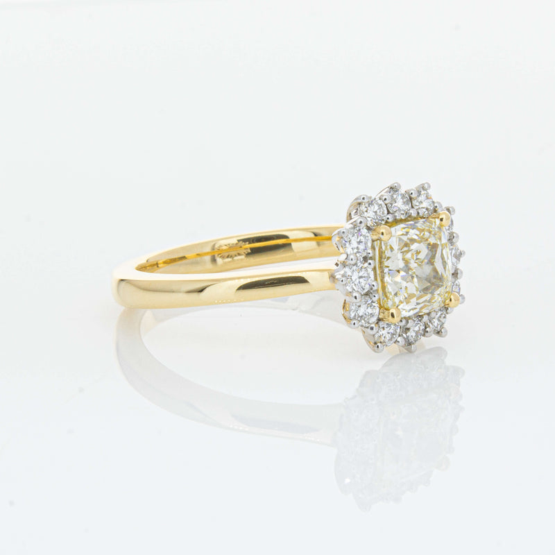 18ct Yellow Gold 1.23ct Cushion Cut Yellow Diamond Belle Ring-Ring-Walker & Hall