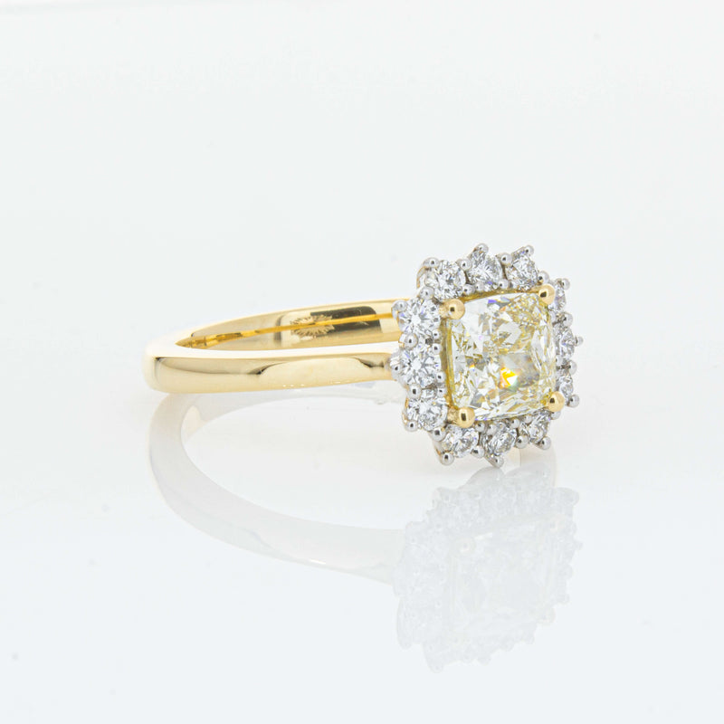 18ct Yellow Gold 1.23ct Cushion Cut Yellow Diamond Belle Ring-Ring-Walker & Hall