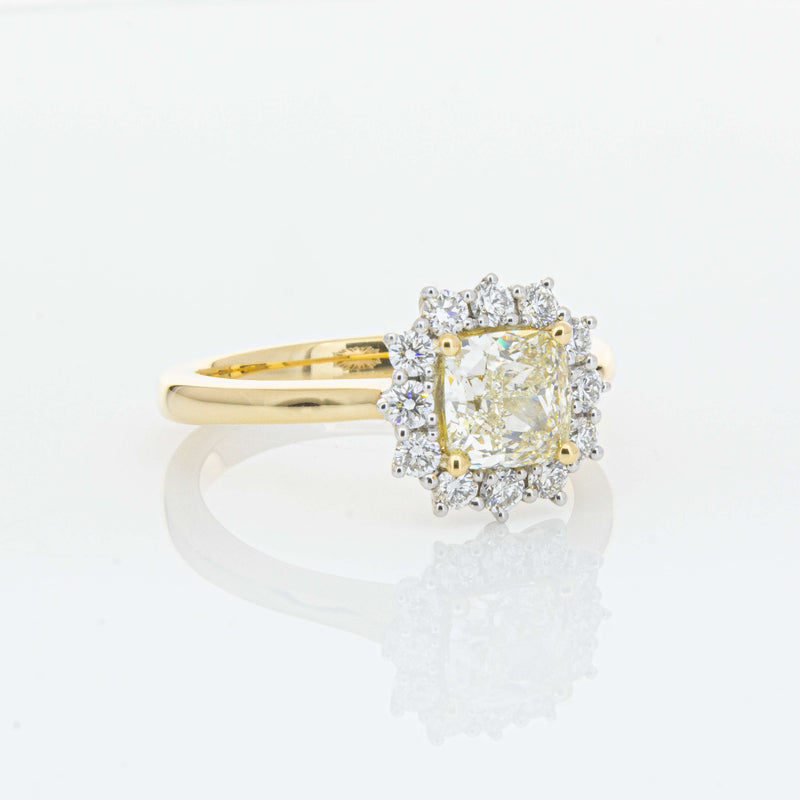 18ct Yellow Gold 1.23ct Cushion Cut Yellow Diamond Belle Ring-Ring-Walker & Hall