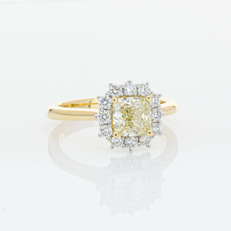18ct Yellow Gold 1.23ct Cushion Cut Yellow Diamond Belle Ring-Ring-Walker & Hall
