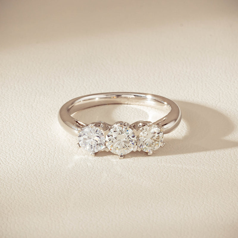 18ct White Gold 1.35ct Reclaimed Diamond Trilogy Ring - Ring - Walker & Hall