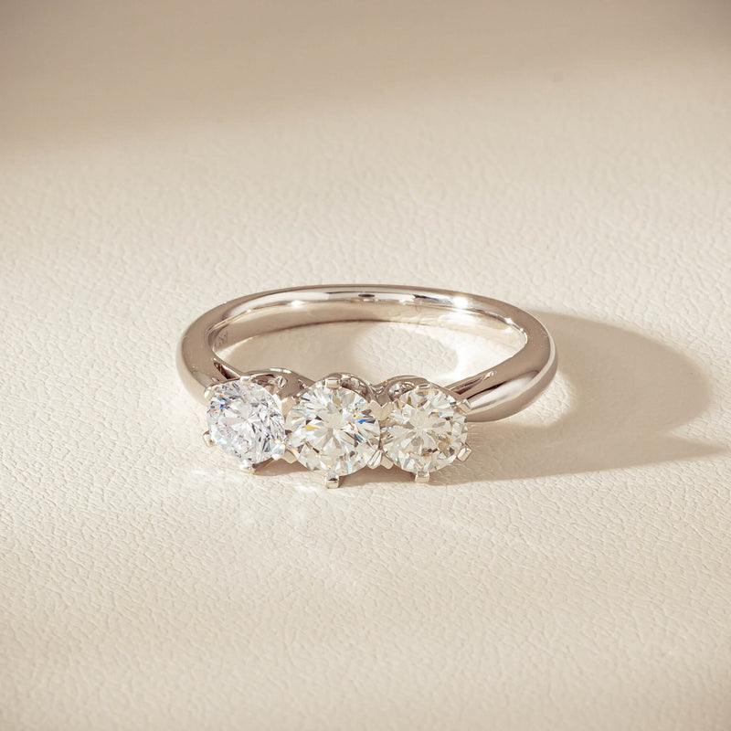 18ct White Gold 1.35ct Reclaimed Diamond Trilogy Ring - Ring - Walker & Hall