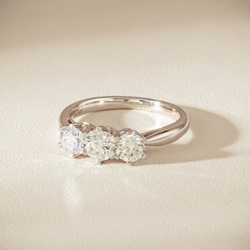 18ct White Gold 1.35ct Reclaimed Diamond Trilogy Ring - Ring - Walker & Hall