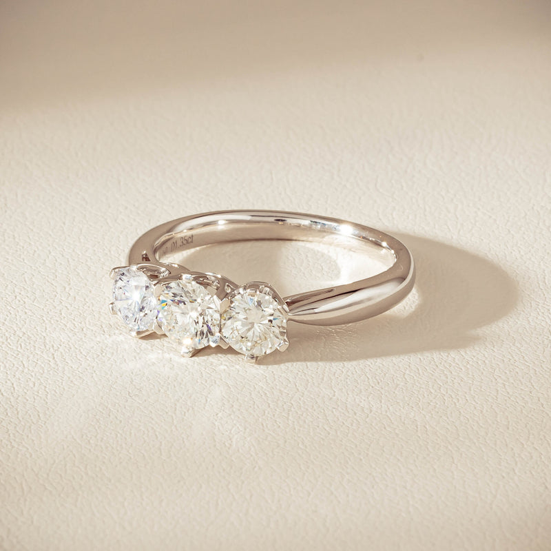 18ct White Gold 1.35ct Reclaimed Diamond Trilogy Ring - Ring - Walker & Hall