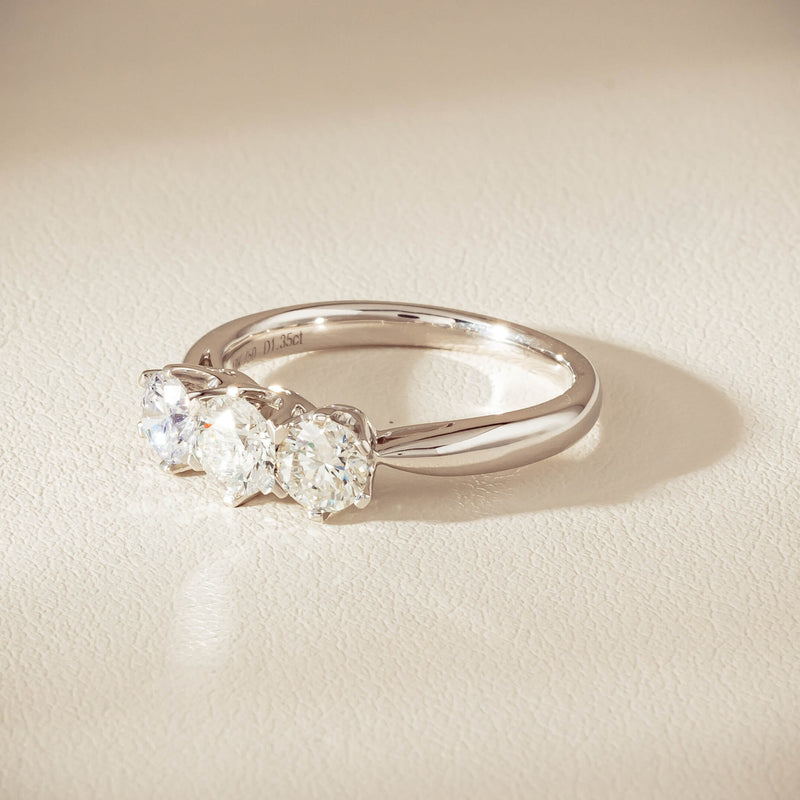 18ct White Gold 1.35ct Reclaimed Diamond Trilogy Ring - Ring - Walker & Hall