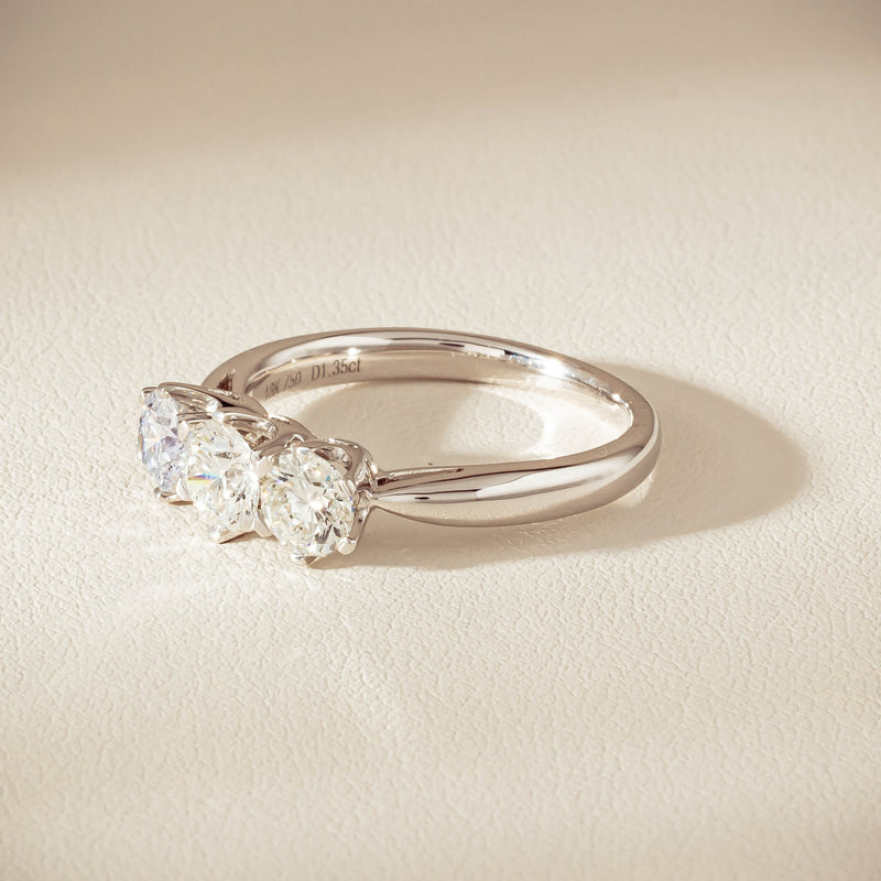 18ct White Gold 1.35ct Reclaimed Diamond Trilogy Ring - Ring - Walker & Hall