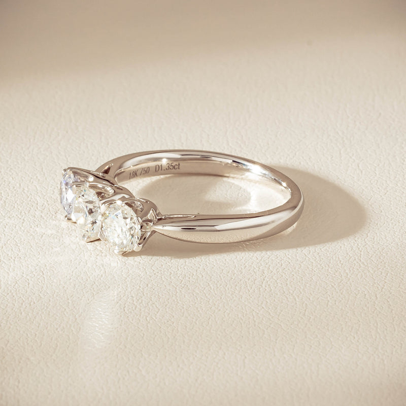 18ct White Gold 1.35ct Reclaimed Diamond Trilogy Ring - Ring - Walker & Hall