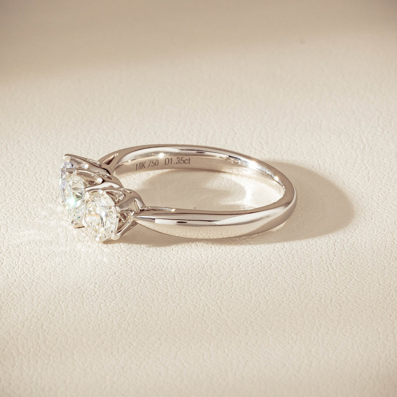 18ct White Gold 1.35ct Reclaimed Diamond Trilogy Ring - Ring - Walker & Hall