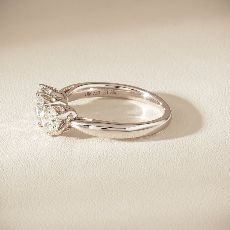 18ct White Gold 1.35ct Reclaimed Diamond Trilogy Ring - Ring - Walker & Hall