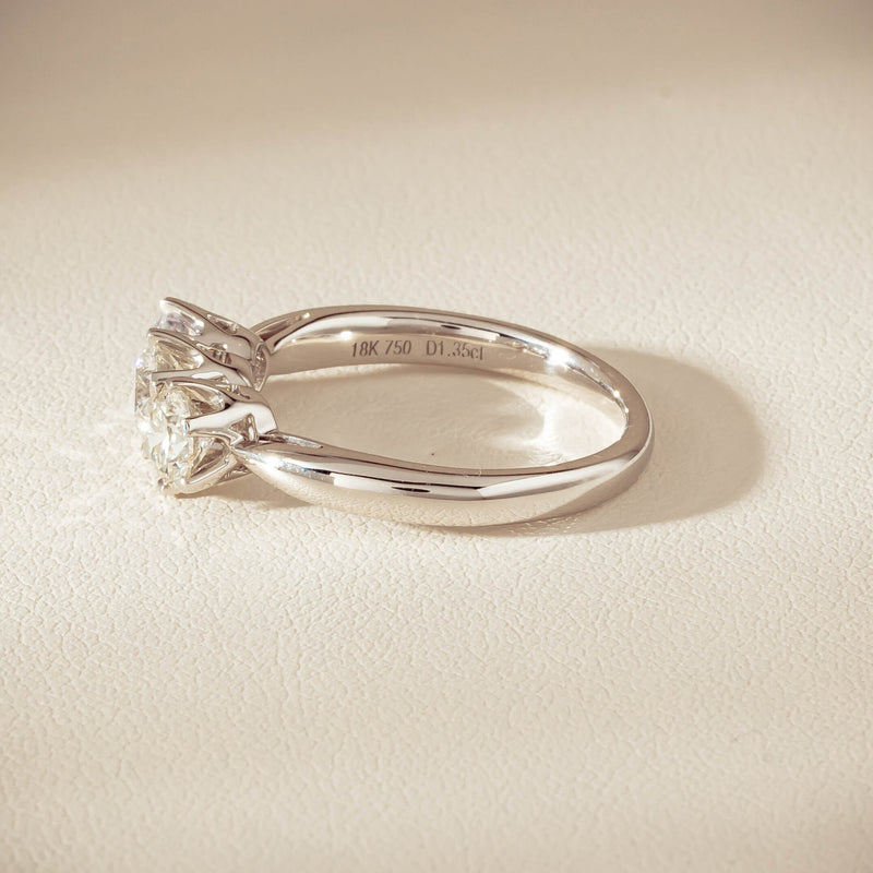 18ct White Gold 1.35ct Reclaimed Diamond Trilogy Ring - Ring - Walker & Hall