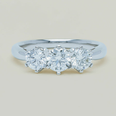 18ct White Gold 1.35ct Reclaimed Diamond Trilogy Ring - Ring - Walker & Hall
