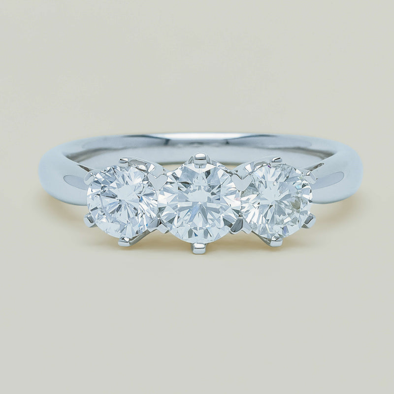 18ct White Gold 1.35ct Reclaimed Diamond Trilogy Ring - Ring - Walker & Hall