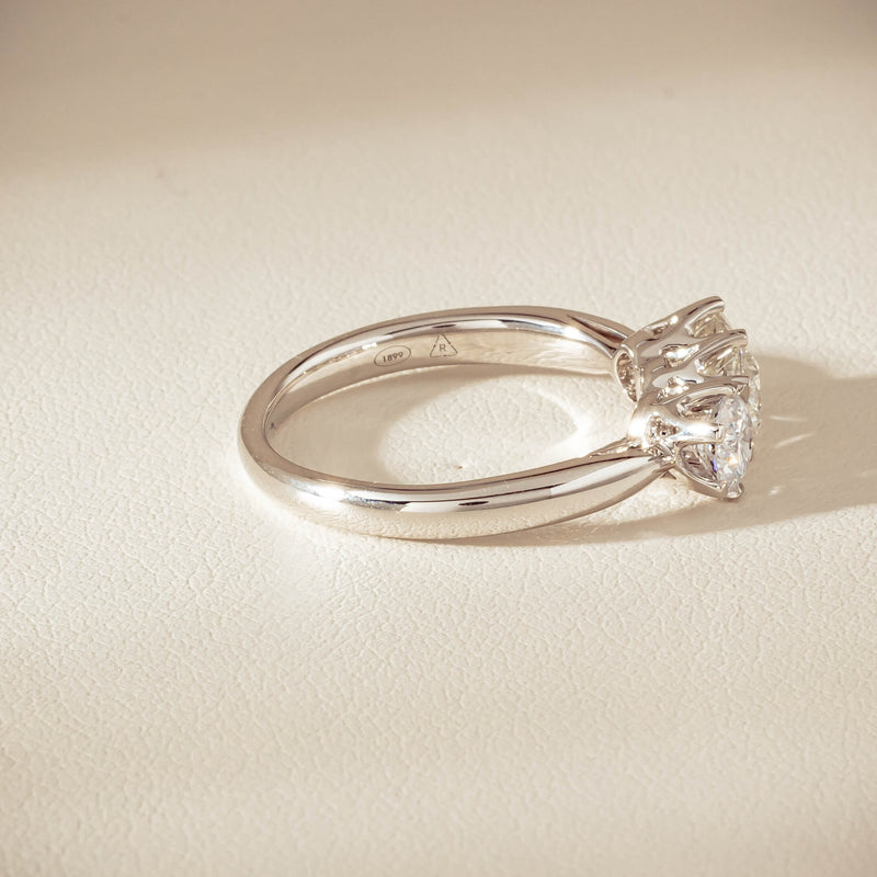 18ct White Gold 1.35ct Reclaimed Diamond Trilogy Ring - Ring - Walker & Hall