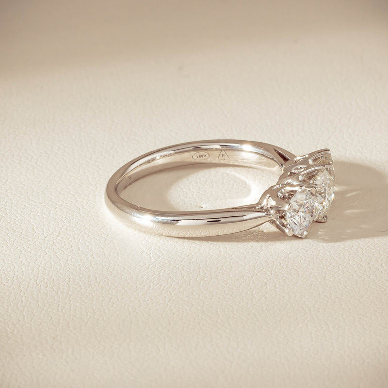 18ct White Gold 1.35ct Reclaimed Diamond Trilogy Ring - Ring - Walker & Hall