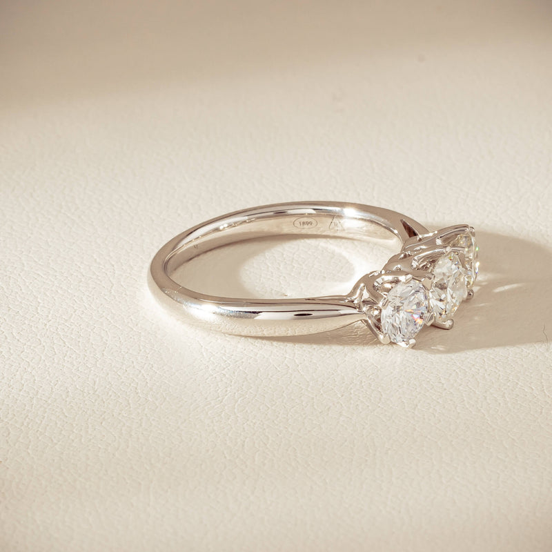 18ct White Gold 1.35ct Reclaimed Diamond Trilogy Ring - Ring - Walker & Hall