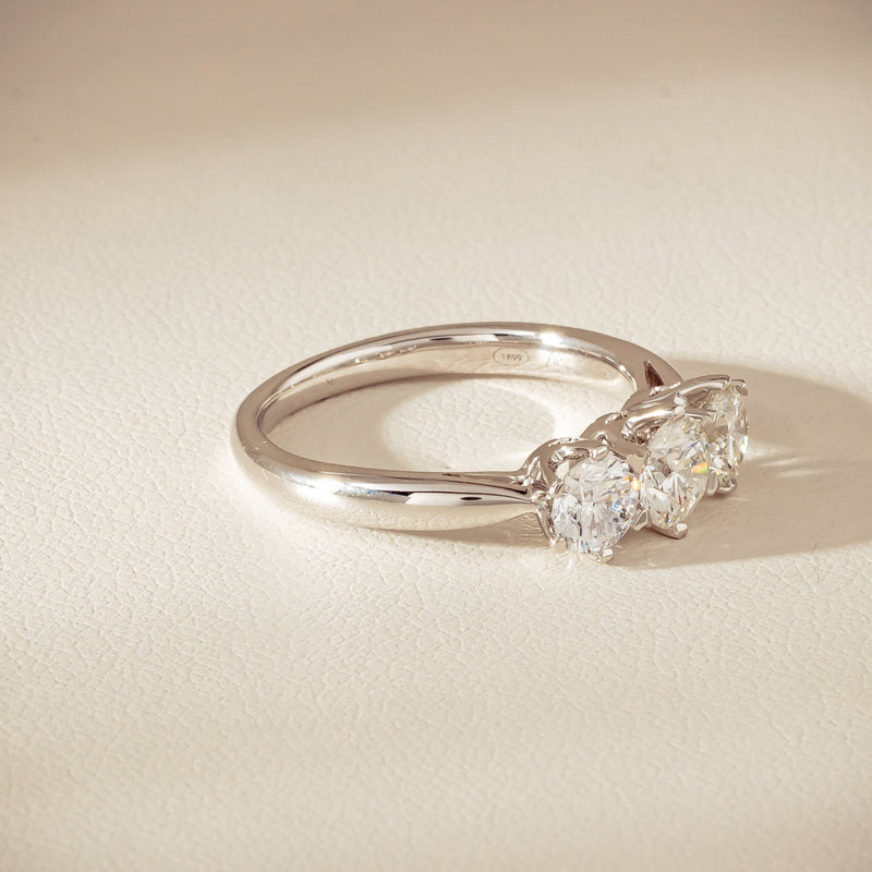 18ct White Gold 1.35ct Reclaimed Diamond Trilogy Ring - Ring - Walker & Hall