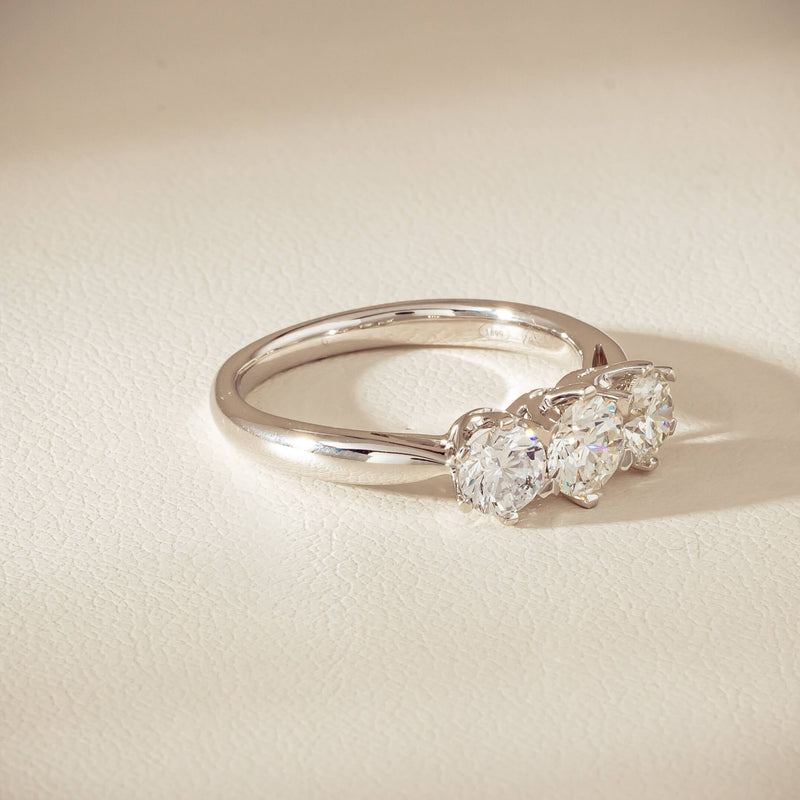 18ct White Gold 1.35ct Reclaimed Diamond Trilogy Ring - Ring - Walker & Hall