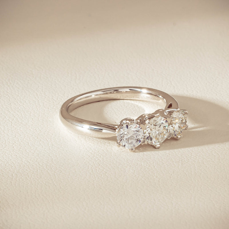 18ct White Gold 1.35ct Reclaimed Diamond Trilogy Ring - Ring - Walker & Hall