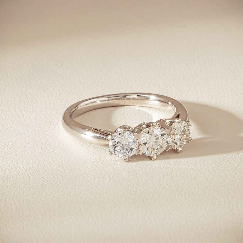 18ct White Gold 1.35ct Reclaimed Diamond Trilogy Ring - Ring - Walker & Hall