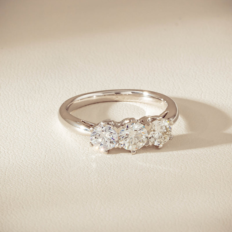 18ct White Gold 1.35ct Reclaimed Diamond Trilogy Ring - Ring - Walker & Hall