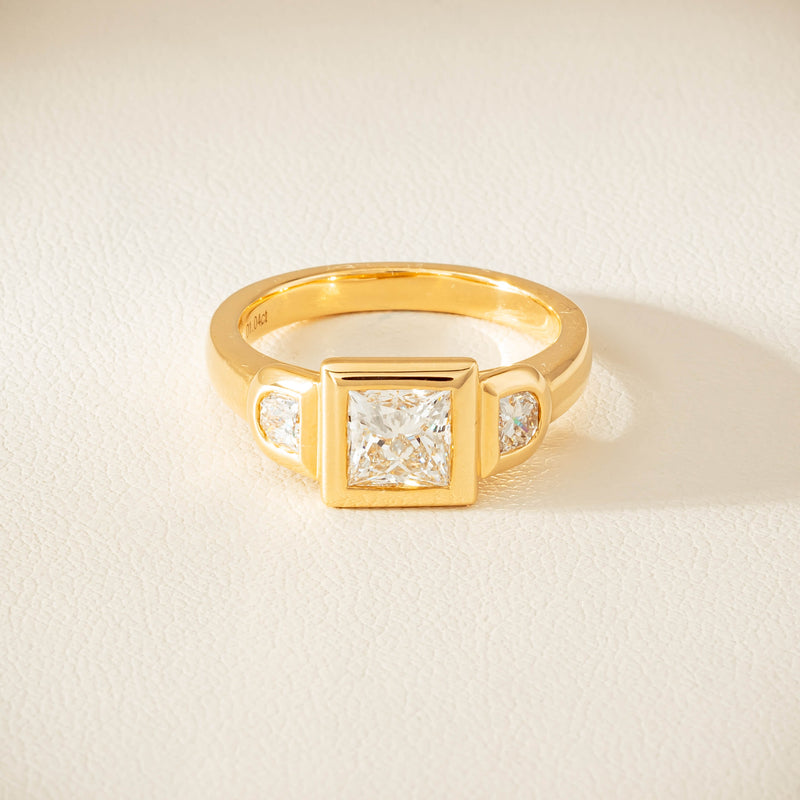 18ct Yellow Gold 1.04ct Reclaimed Princess-Cut Diamond Fusion Ring - Ring - Walker & Hall