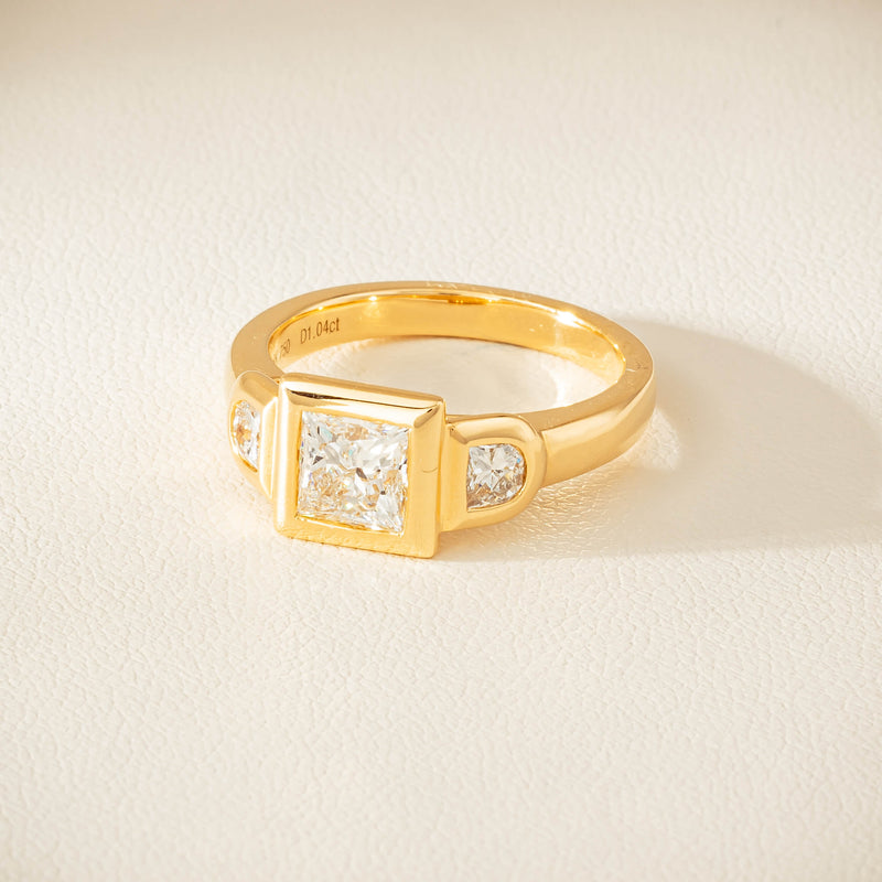 18ct Yellow Gold 1.04ct Reclaimed Princess-Cut Diamond Fusion Ring - Ring - Walker & Hall