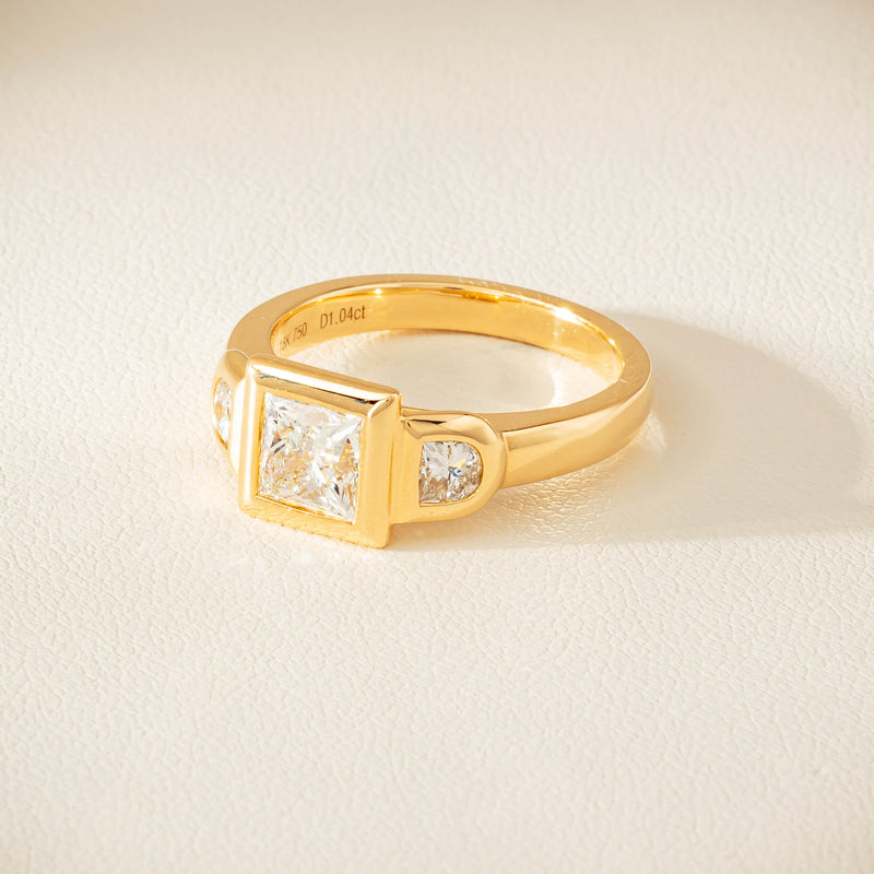 18ct Yellow Gold 1.04ct Reclaimed Princess-Cut Diamond Fusion Ring - Ring - Walker & Hall