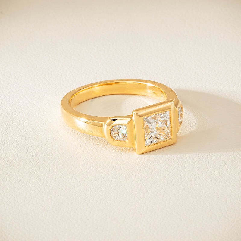 18ct Yellow Gold 1.04ct Reclaimed Princess-Cut Diamond Fusion Ring - Ring - Walker & Hall