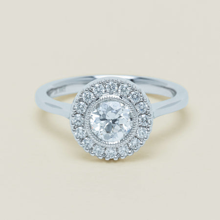 18ct White Gold .69ct Old-Cut Diamond Daisy Ring - Ring - Walker & Hall