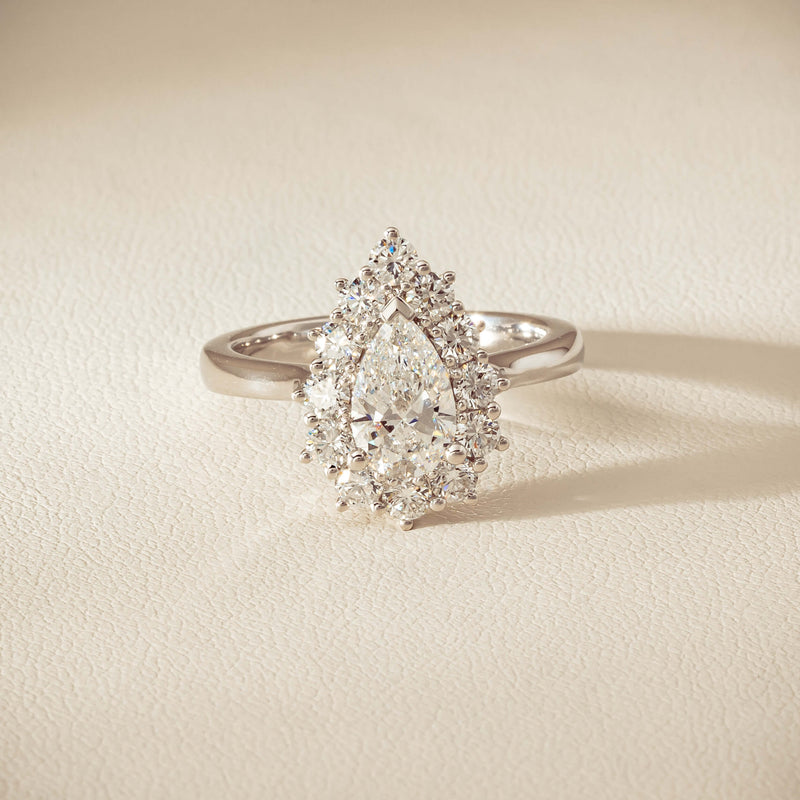 18ct White Gold 1.03ct Pear Cut Reclaimed Diamond Belle Ring - Ring - Walker & Hall