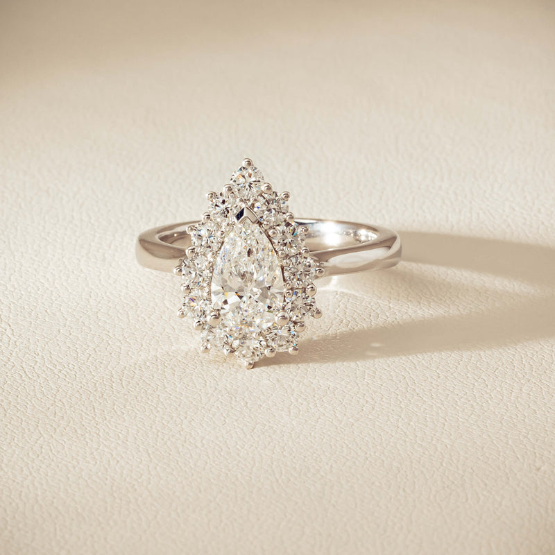 18ct White Gold 1.03ct Pear Cut Reclaimed Diamond Belle Ring - Ring - Walker & Hall