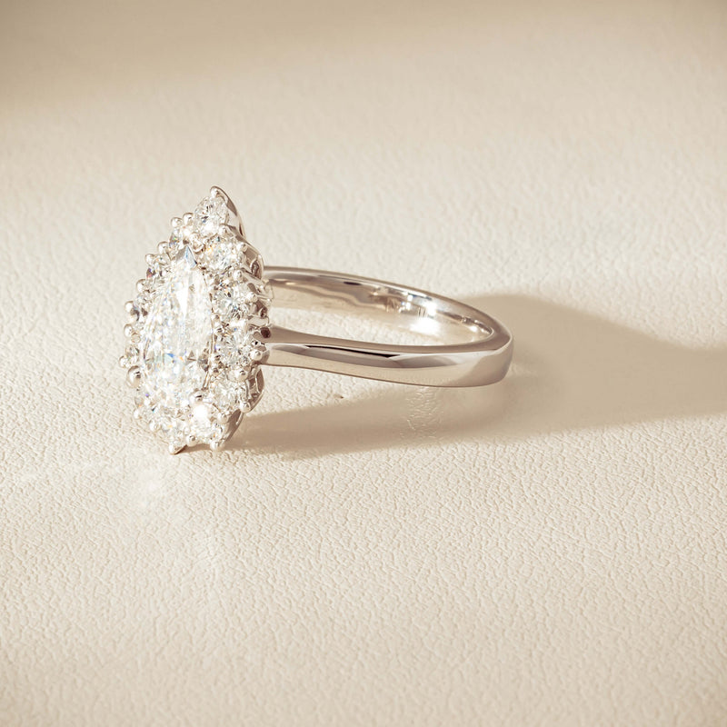 18ct White Gold 1.03ct Pear Cut Reclaimed Diamond Belle Ring - Ring - Walker & Hall