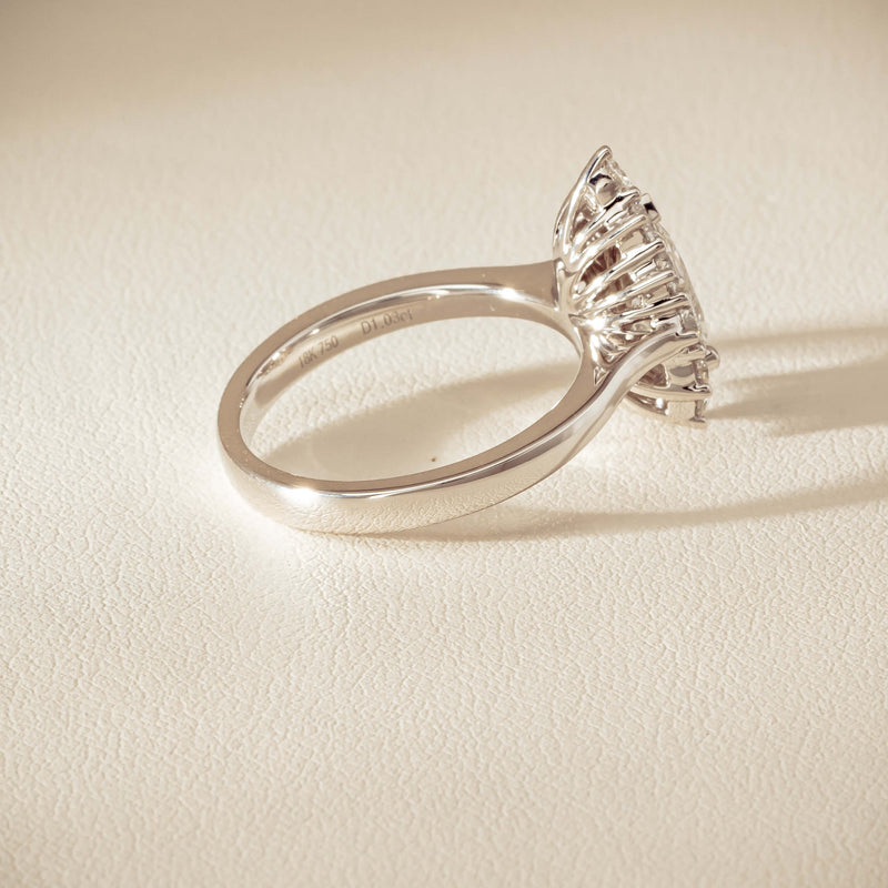 18ct White Gold 1.03ct Pear Cut Reclaimed Diamond Belle Ring - Ring - Walker & Hall