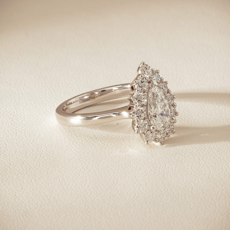 18ct White Gold 1.03ct Pear Cut Reclaimed Diamond Belle Ring - Ring - Walker & Hall