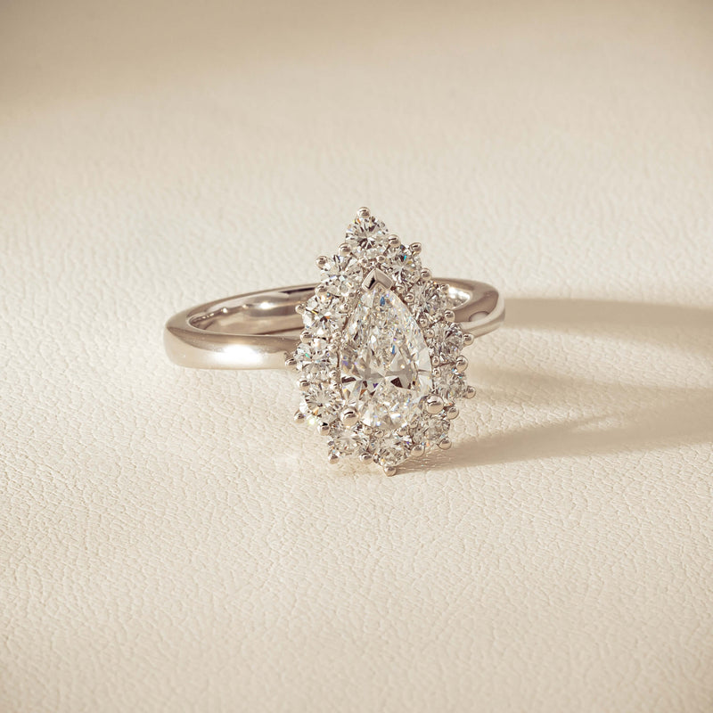 18ct White Gold 1.03ct Pear Cut Reclaimed Diamond Belle Ring - Ring - Walker & Hall