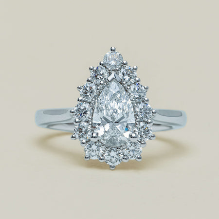 18ct White Gold 1.03ct Pear Cut Reclaimed Diamond Belle Ring - Ring - Walker & Hall