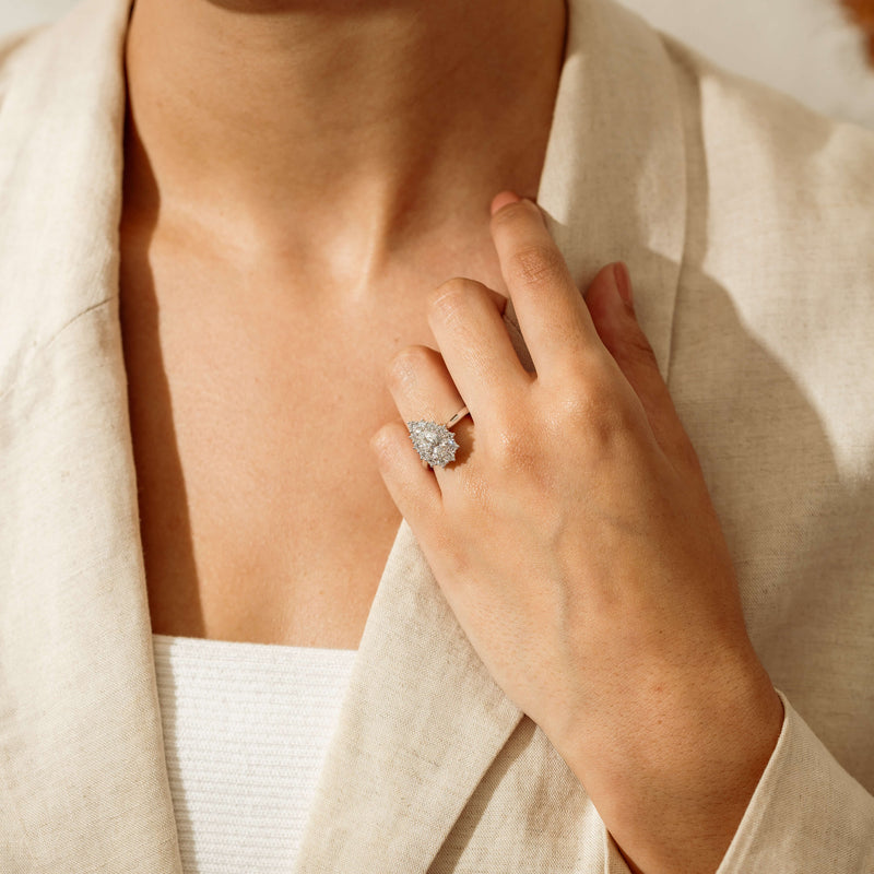 18ct White Gold 1.03ct Pear Cut Reclaimed Diamond Belle Ring - Ring - Walker & Hall