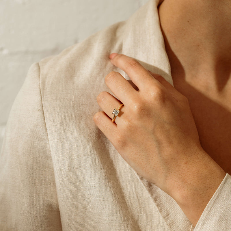 18ct Yellow Gold .62ct Reclaimed Princess-Cut Diamond Elle Ring - Ring - Walker & Hall
