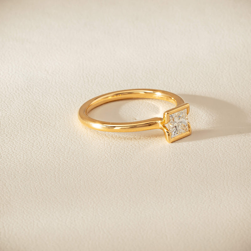 18ct Yellow Gold .62ct Reclaimed Princess-Cut Diamond Elle Ring - Ring - Walker & Hall