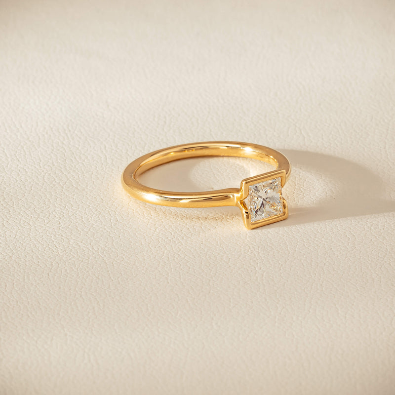 18ct Yellow Gold .62ct Reclaimed Princess-Cut Diamond Elle Ring - Ring - Walker & Hall