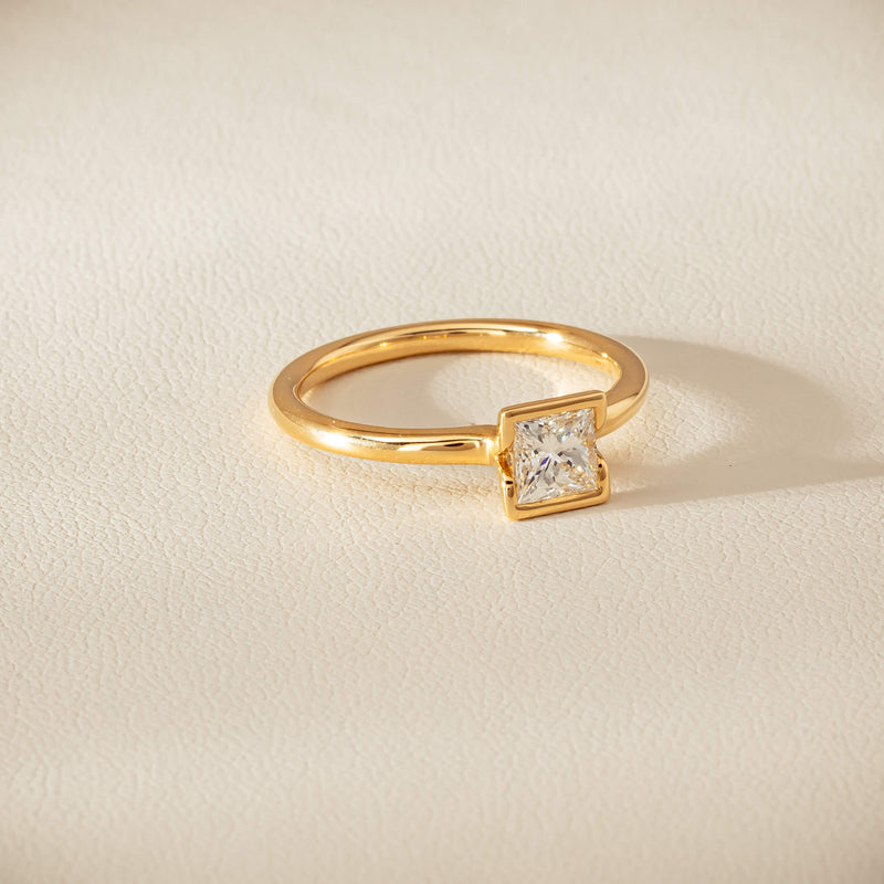 18ct Yellow Gold .62ct Reclaimed Princess-Cut Diamond Elle Ring - Ring - Walker & Hall