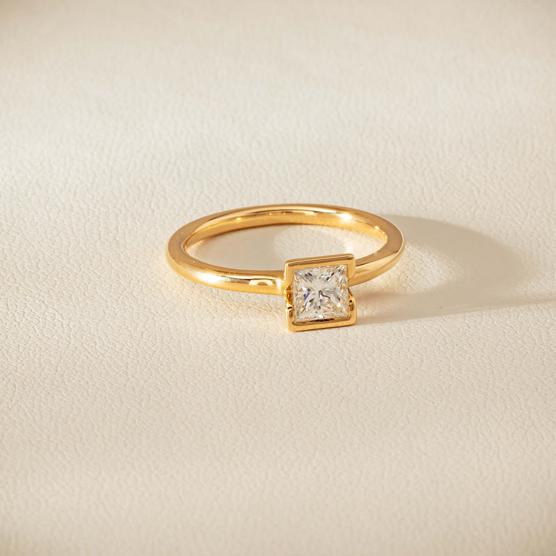 18ct Yellow Gold .62ct Reclaimed Princess-Cut Diamond Elle Ring - Ring - Walker & Hall
