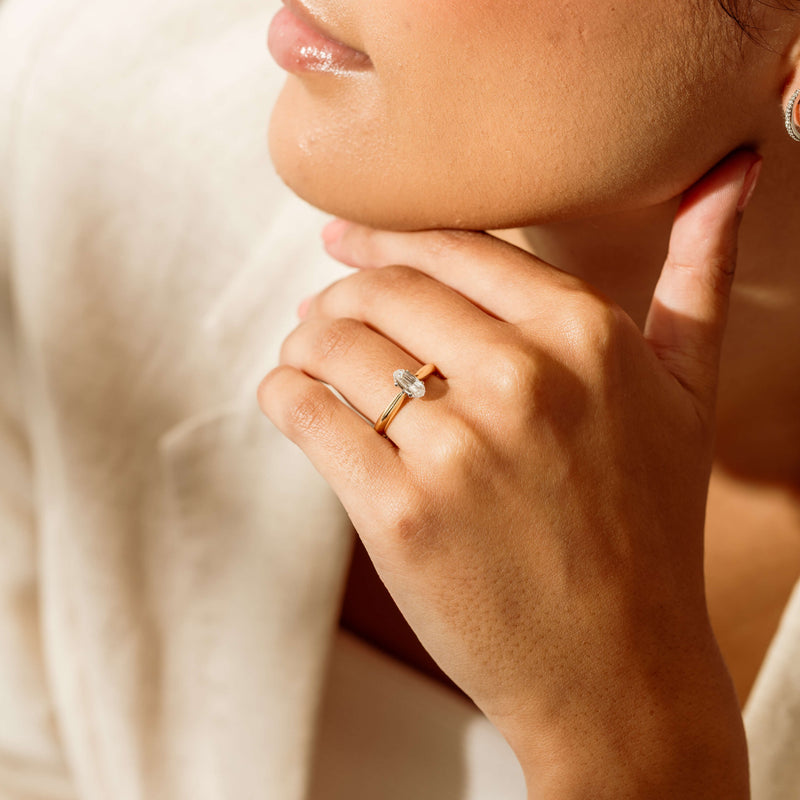 18ct Yellow Gold .70ct Modified Oval Diamond Venetian Ring - Ring - Walker & Hall