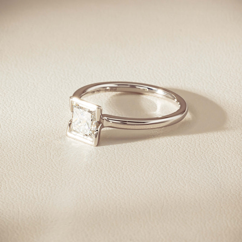 18ct White Gold 1.01ct Reclaimed Princess-Cut Diamond Elle Ring - Ring - Walker & Hall