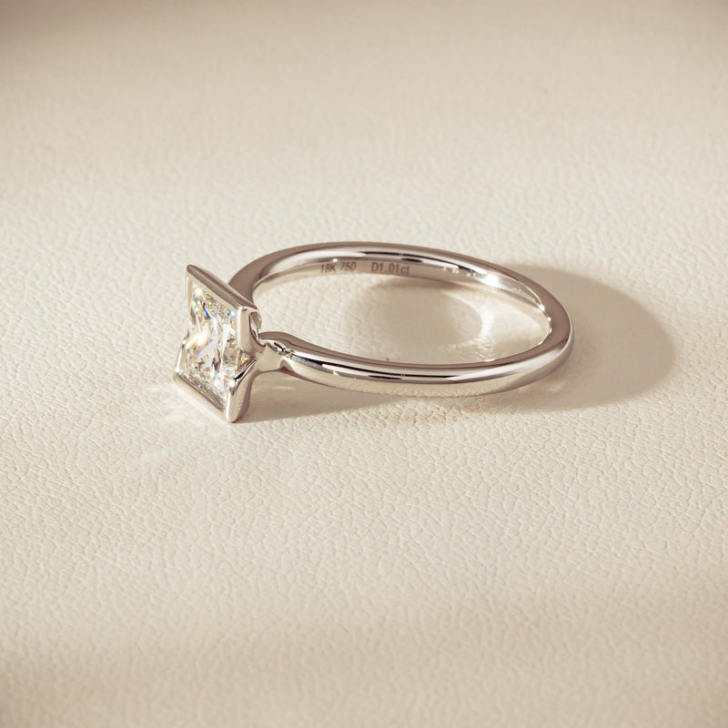 18ct White Gold 1.01ct Reclaimed Princess-Cut Diamond Elle Ring - Ring - Walker & Hall