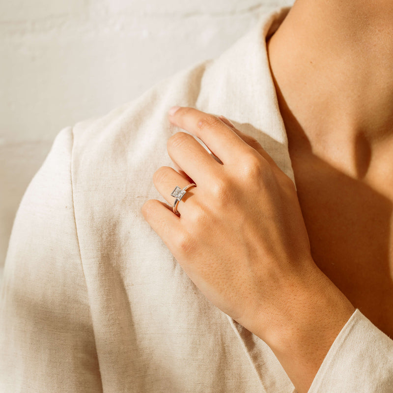 18ct White Gold 1.01ct Reclaimed Princess-Cut Diamond Elle Ring - Ring - Walker & Hall